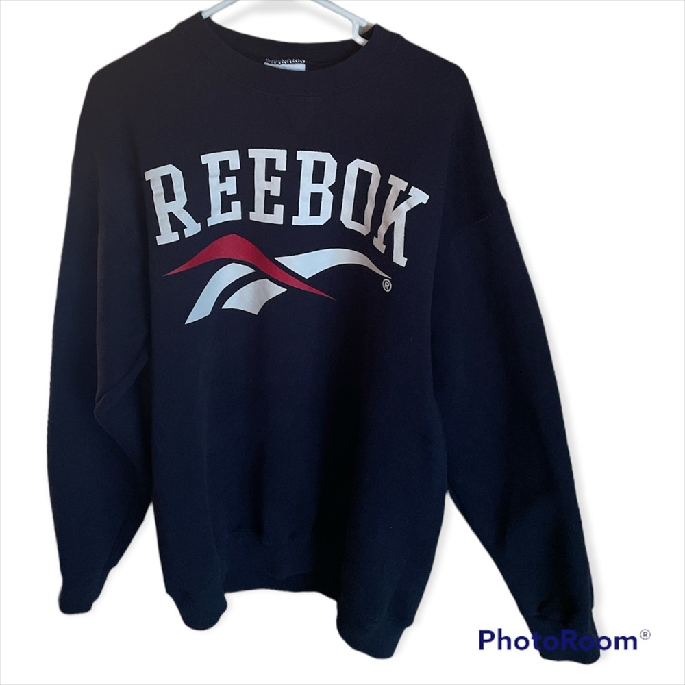 Reebok Crewneck Mens L Navy Blue Logo Vintage Casual Athletic Lounge Gym Work